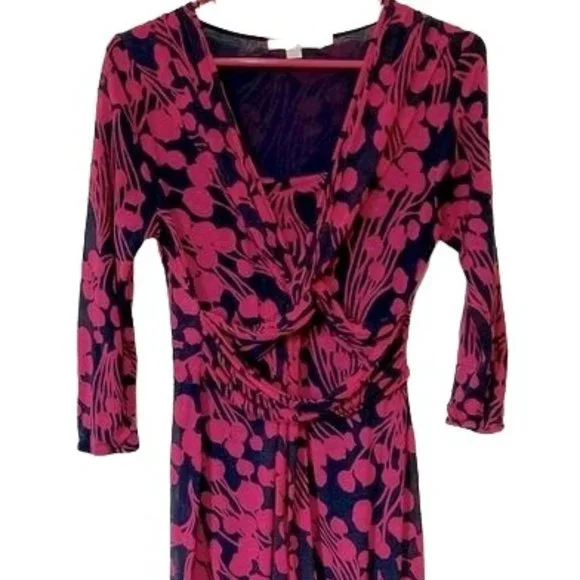 Boden | Dresses | Boden Midi Dress Magenta Navy Floral Twist Lined Vneck  Summer Casual Ladies | Poshmark